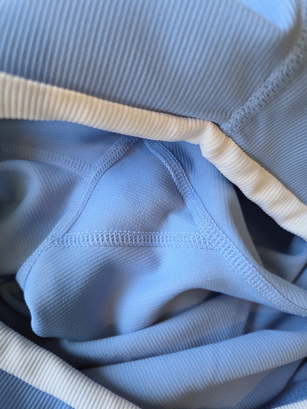High-Waist Blue Bike Shorts with White Trim & Matching Top— Athletic Fit - Picture 7 of 7